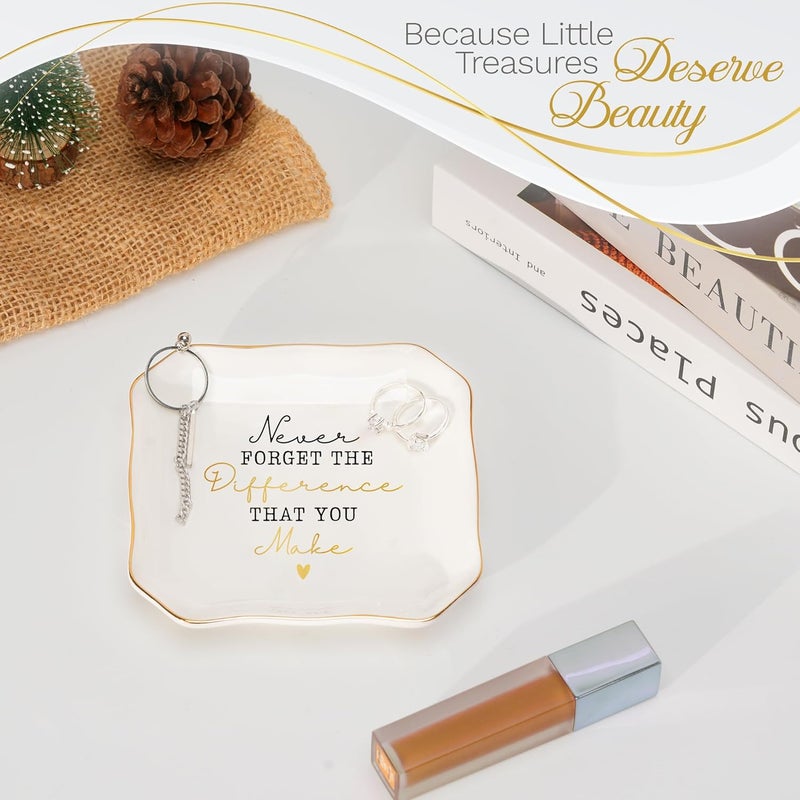 HEXMOZ Galentines Day Gifts for Women Girls – Thank You Birthday Appreciation Valentines Gifts for Teachers, Friends, Coworkers, Boss, Nurse - 4.5" x 4.5"Ceramic Jewelry Dish Tray - Image 5